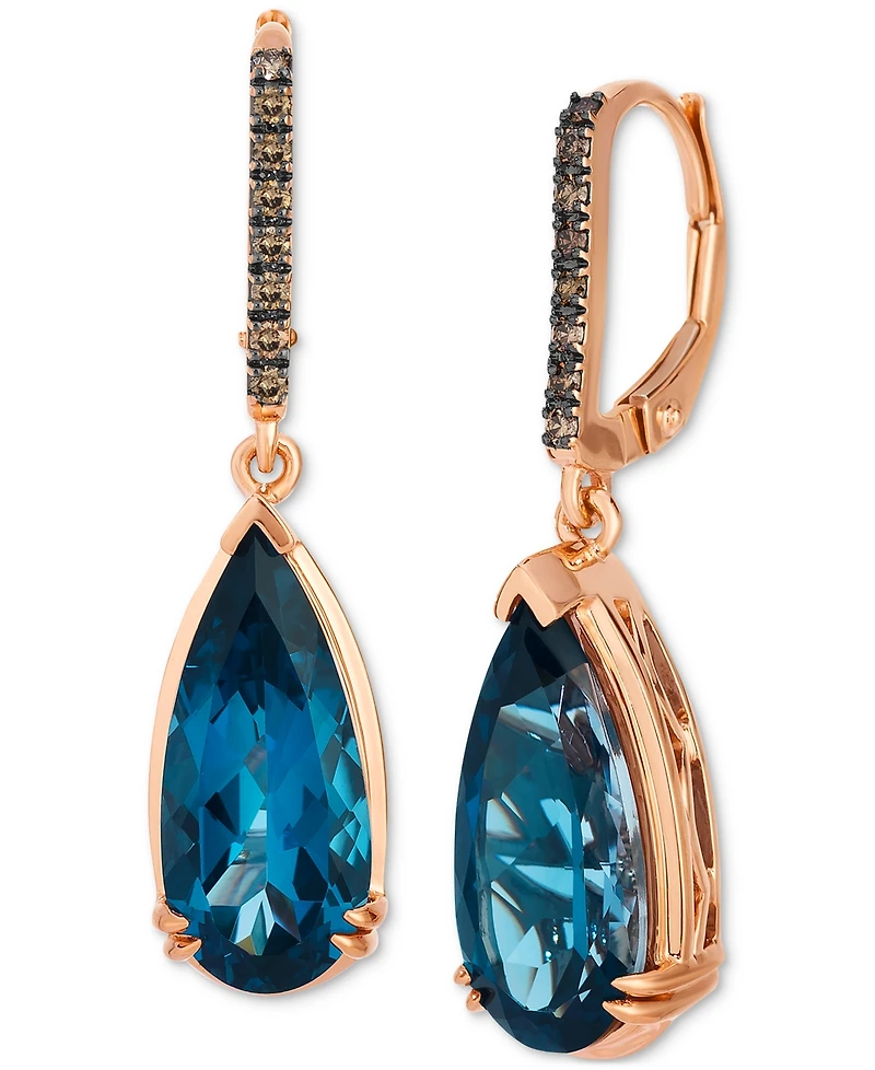 Le Vian Chocolatier Deep Sea Blue Topaz (7 ct. t.w.) & Chocolate Diamond (1/8 ct. t.w.) Earrings in 14k Rose Gold