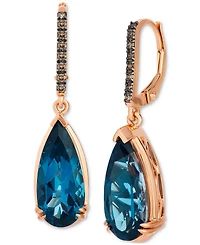 Le Vian Chocolatier Deep Sea Blue Topaz (7 ct. t.w.) & Chocolate Diamond (1/8 ct. t.w.) Earrings in 14k Rose Gold