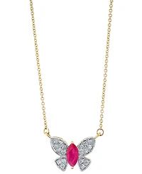 Ruby (1/2 ct. t.w.) & Diamond (1/5 ct. t.w.) Butterfly 18" Pendant Necklace in 14k Yellow Gold