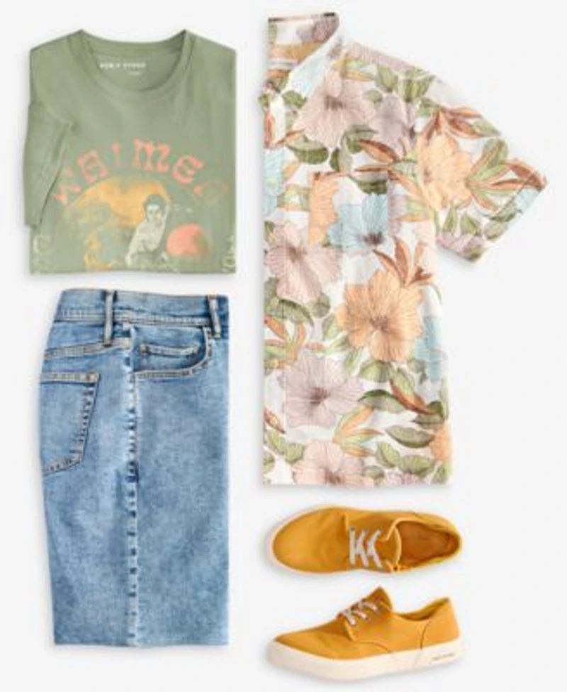 Sun Stone Mens Duke Floral Print Shirt Surf Club Graphic T Shirt Denim Shorts Exclusively At Macys