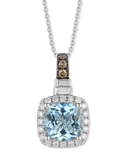 Le Vian Sea Blue Aquamarine (1-7/8 ct. t.w.) & Diamond (1/2 ct. t.w.) Halo Adjustable 20" Pendant Necklace in 14k White Gold