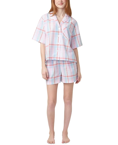 Hue Women's Plaid Seersucker Short-Sleeve Boxer Pajama Set