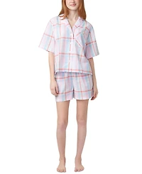 Hue Women's Plaid Seersucker Short-Sleeve Boxer Pajama Set