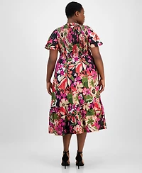 Anne Klein Plus Smocked Floral Midi Dress
