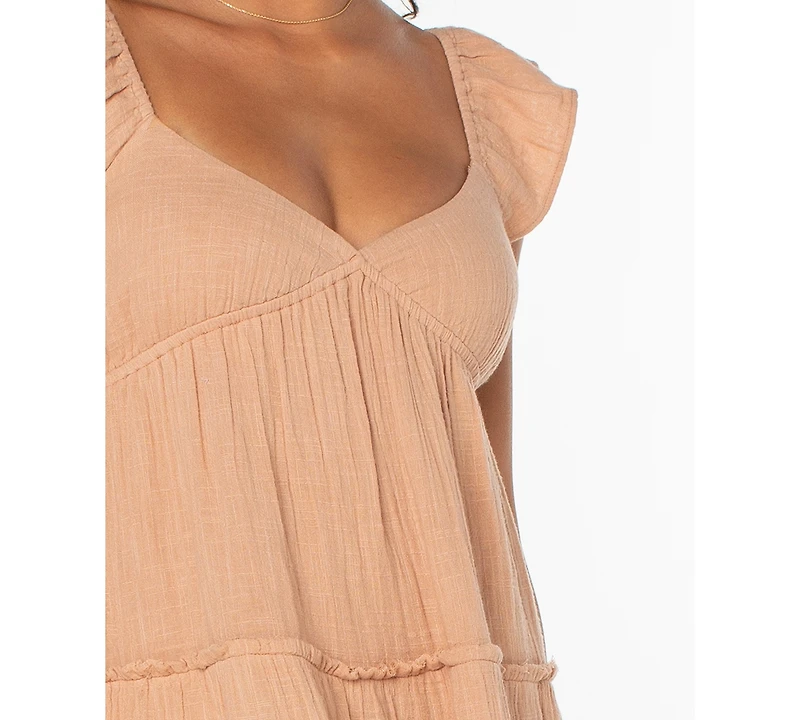 Roxy Juniors' Palmy Days Cotton Smocked-Back Tiered Midi Dress