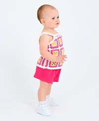 Rare Editions Baby Girls 2-Piece Granny Square Crochet and Short Set
