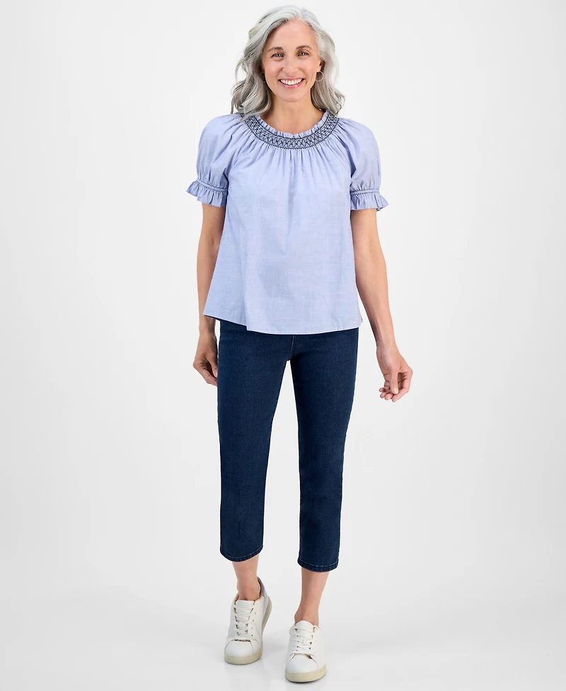 Style & Co Petite End on End Contrast-Stitch Top, Exclusively at Macy's