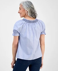 Style & Co Petite End on End Contrast-Stitch Top, Exclusively at Macy's