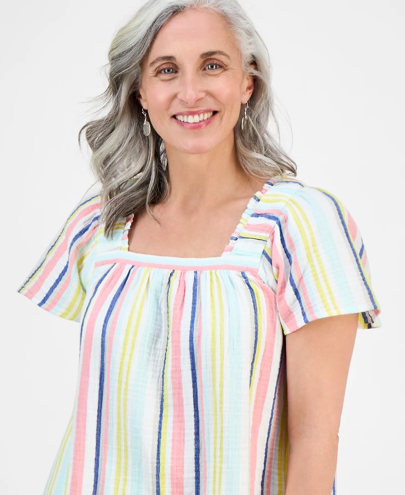Style & Co Petite Square-Neck Cotton Top, Exclusively at Macy's