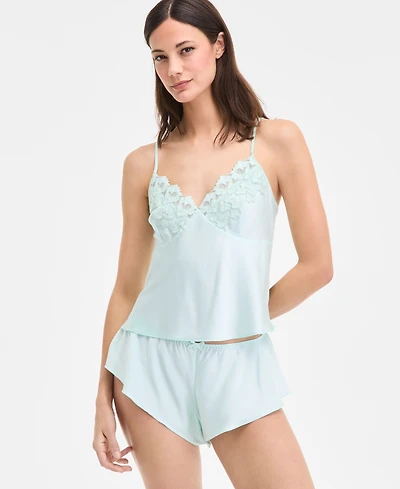 I.n.c. International Concepts Women's Lace-Trim Satin Cami Flutter Short Set, Exclusively at Macy's