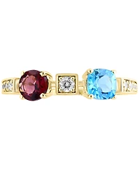 Lali Jewels Swiss Blue Topaz (3/4 ct. t.w.), Rhodolite (1/6 ct. t.w.) & Diamond (1/6 ct. t.w.) Ring in 14k Yellow Gold
