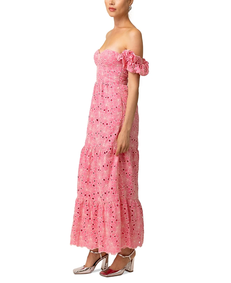 Line & Dot Women's Tasia Off-The-Shoulder Embroidered Cotton Dress