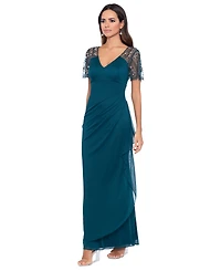 Xscape Beaded-Sleeve Gown