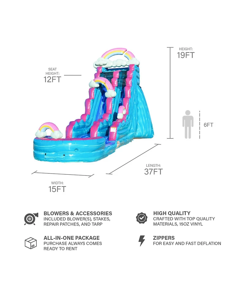 JumpOrange 19 Imperfectly Perfect Commercial Grade Water Slide with Detachable Deep Pool for Kids and Adults (with Blower), Outdoor Indoor, Wet Dry Us