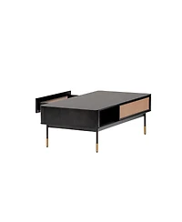 Solid Wood and Steel Coffee Table with Drawer and Shelf for Storage
