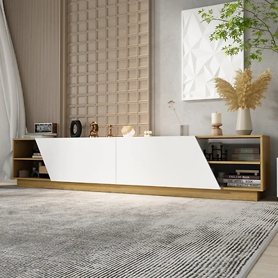 2-door Tv stand, white wood entertainment center, art design media console