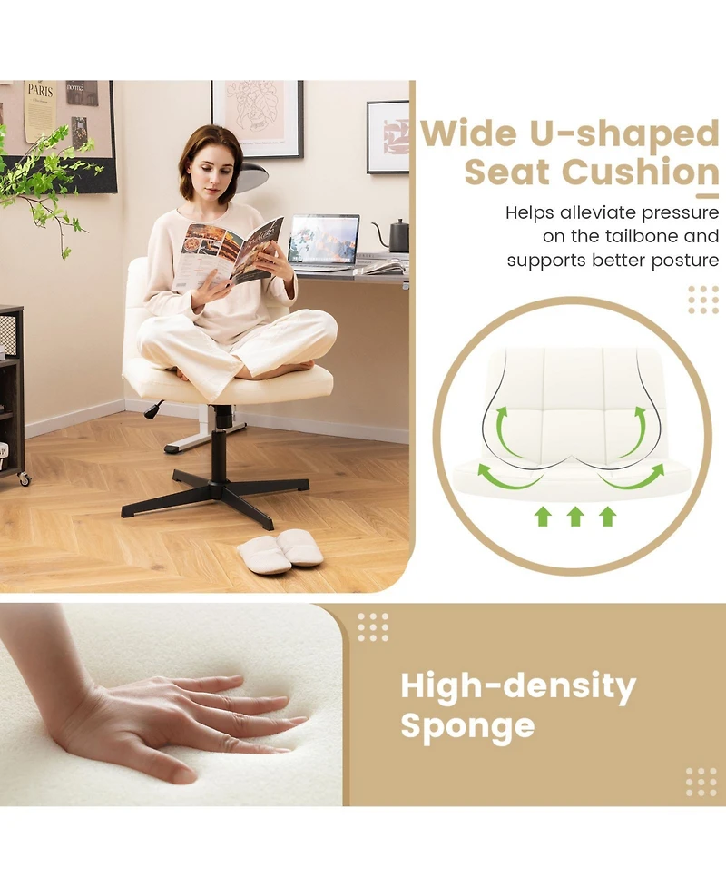 Pu Leather Upholstered Cross-legged Office Chair with Oversized U-shaped Seat for Home Make Up