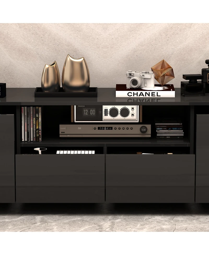 Tv stand with 4 drawers, media console with light strip, entertainment center in black wood