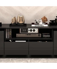 Tv stand with 4 drawers, media console with light strip, entertainment center in black wood