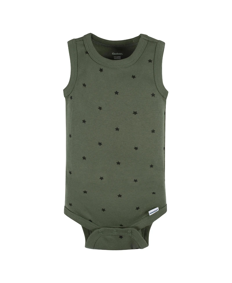 Gerber Baby Boys 5-Pack Sleeveless Onesies Bodysuits, Blue Stripe, 0-3 Months