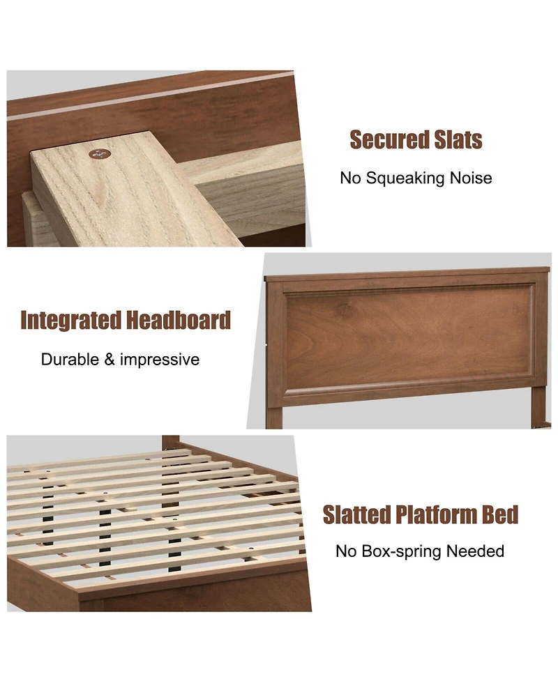 Full Size Platform Slat Bed Frame with High Headboard