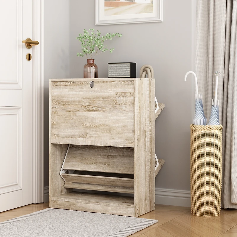 Shoe Cabinet with 2-Shutter Door, Rack