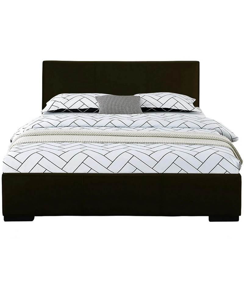 Sturdy Solid Wood Bed Frame with Faux Leather Upholstery