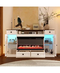 30" electric fireplace, recessed fireplace, 1500W, white Tv stand with four drawers