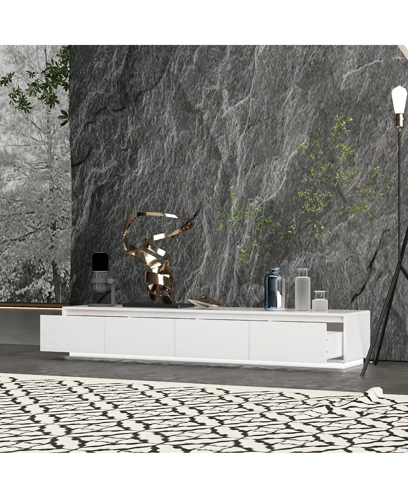 Tv stand with 4 drawers, media console with light strip, entertainment center in white wood