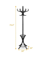 Wood Standing Hat Coat Rack with Umbrella Stand