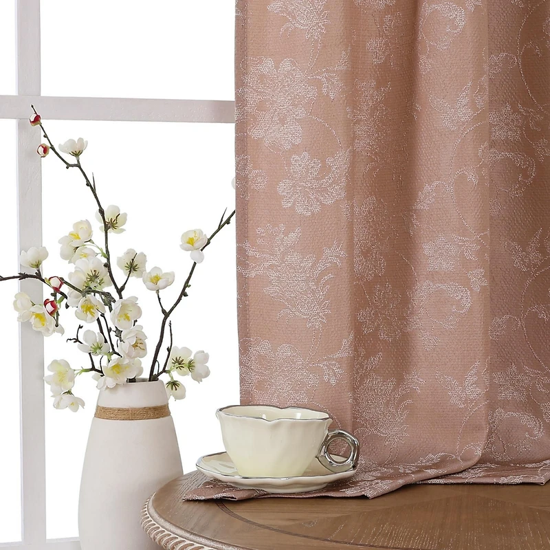 Kate Aurora 3 Piece Rod Pocket Orly Jacquard Floral Kitchen Curtain Tier & Valance Set