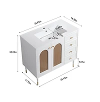 Casainc 36" Bathroom Vanity with Ceramic Sink, Rattan Bathroom Storage Cabinet with Two Doors and Drawer