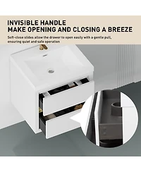 Casainc 24" Wall-Mounted Bathroom Vanity with Sink, Floating Bathroom Storage Cabinet with Stone Resin Countertop and Soft Close Drawers, Natural Oak