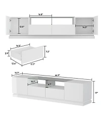 White Tv stand with two drawers and two doors, entertainment center with light strip, media console with drain box