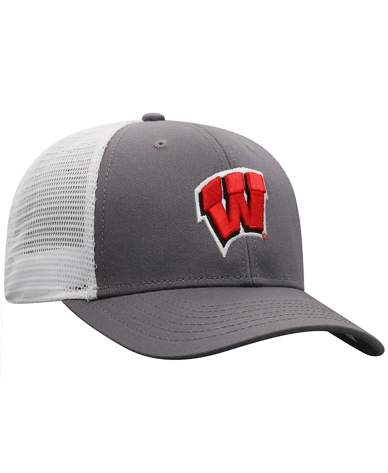 Top of the World Men's Gray/White Wisconsin Badgers Victory Baseline Trucker Adjustable Hat