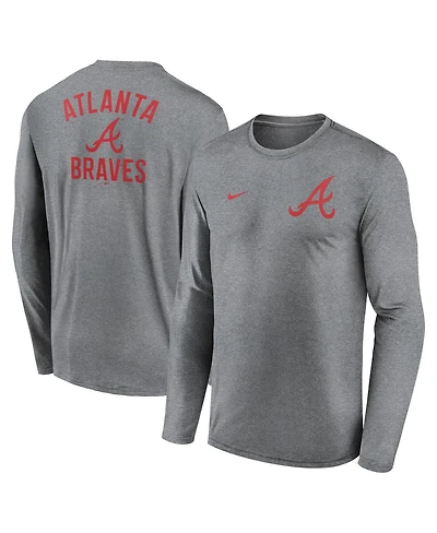 Nike Men's Heather Charcoal Atlanta Braves 2-Hit Legend Performance Long Sleeve T-Shirt