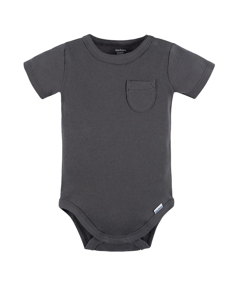 Gerber Baby Boys 2-Pack Bodysuit and Shorts Set, Dark Grey, 0-3 Months