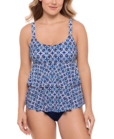 Swim Solutions Women's High-Low Double-Tier One-Piece Swimsuit, Exclusively at Macy's