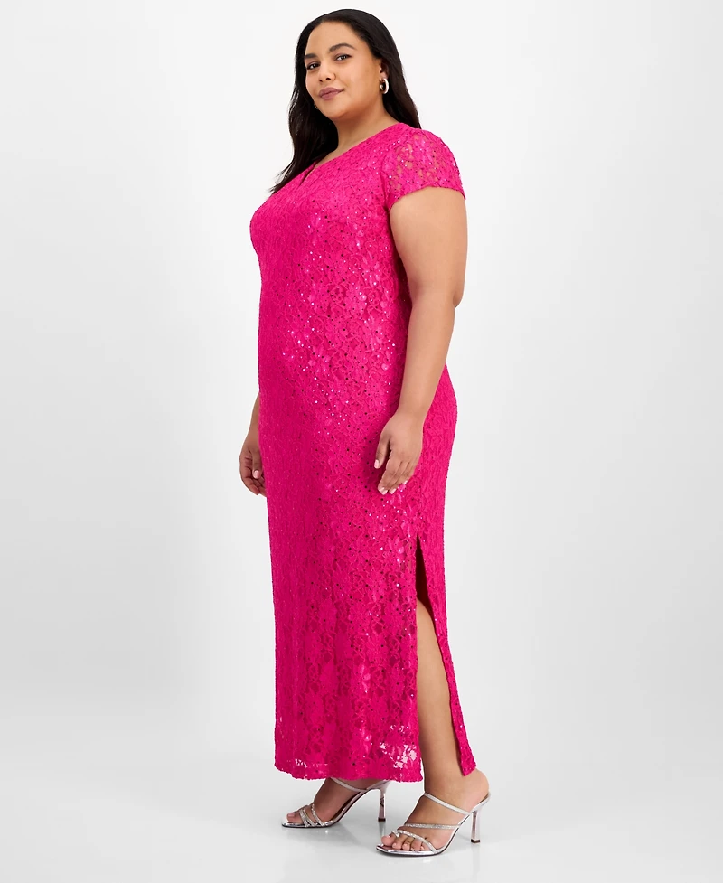 Connected Plus Size Sequined Lace Gown