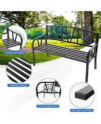 Patio Garden Bench with Metal Frame and Slatted Seat