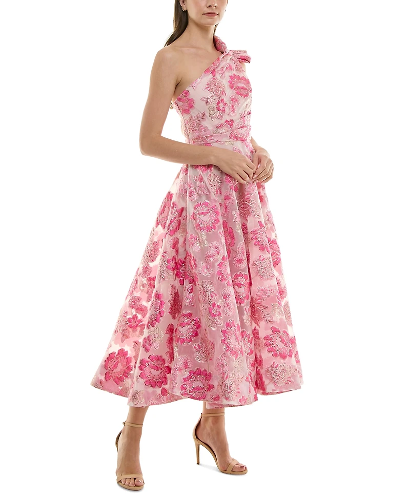 Taylor Women's Floral Jacquard One-Shoulder Dress