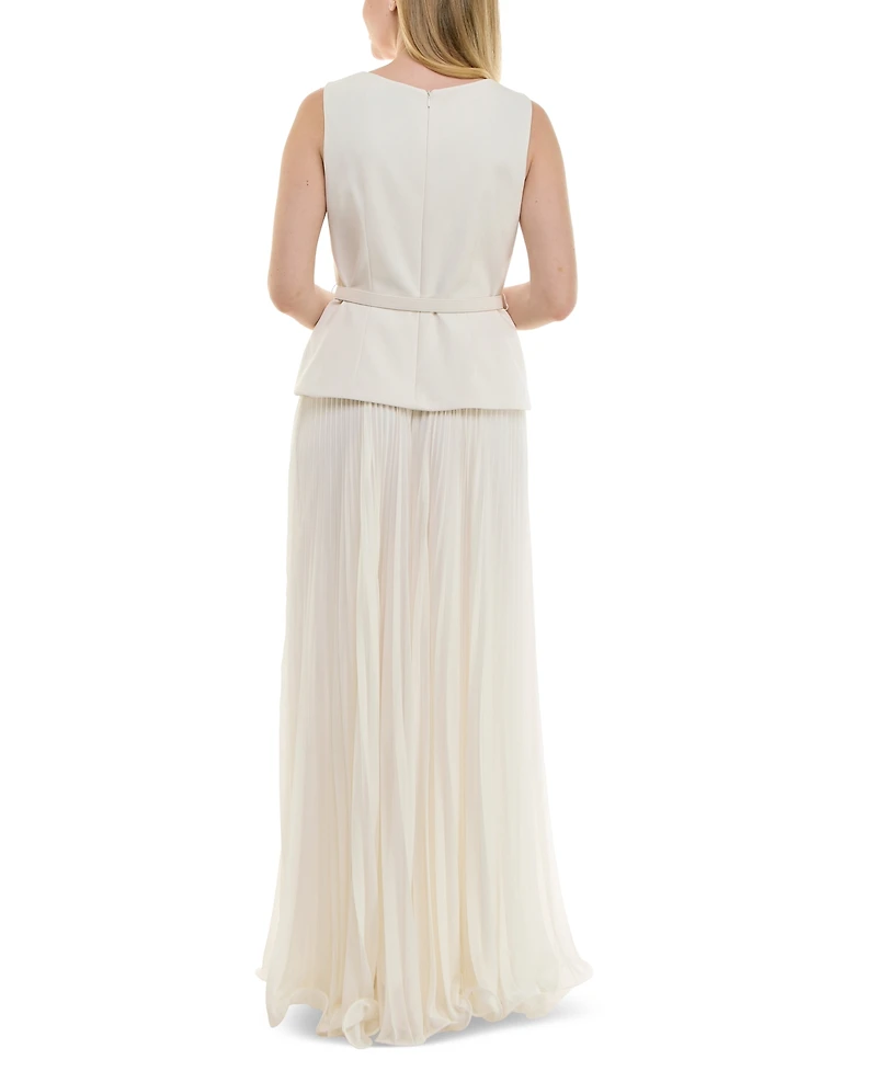 Taylor Women's Mixed-Media Square-Neck Sleeveless Dress