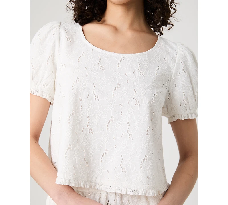 French Connection Women's Eyelet Puff-Sleeve Top