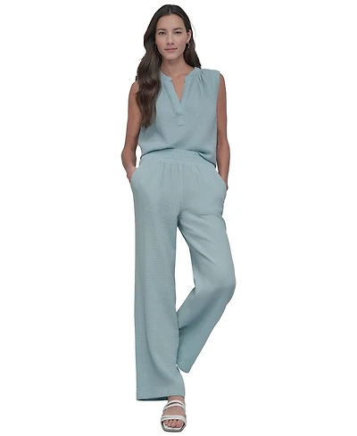 Dkny Jeans Petite Cotton High-Rise Smocked-Waist Pants