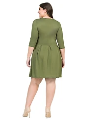 24seven Comfort Apparel Plus Fit and Flare Elbow Sleeves Dress
