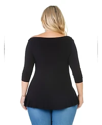 24seven Comfort Apparel Plus Ruched Sleeve Swing Tunic Top