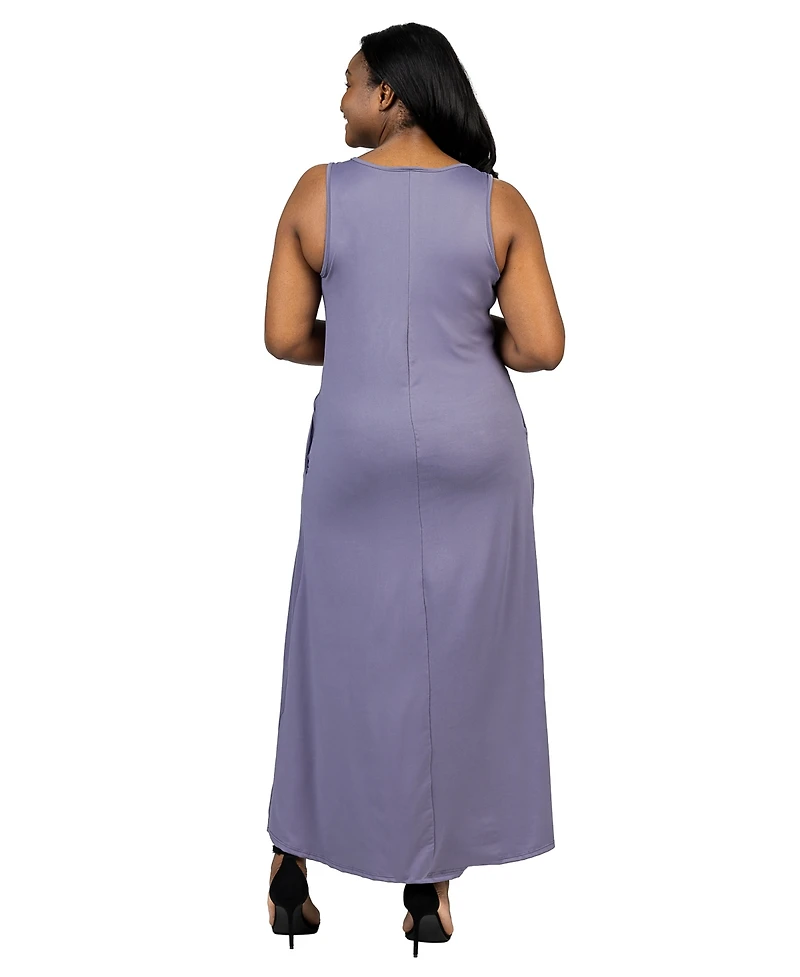 24seven Comfort Apparel Plus Sleeveless Tank Maxi Dress with Pockets