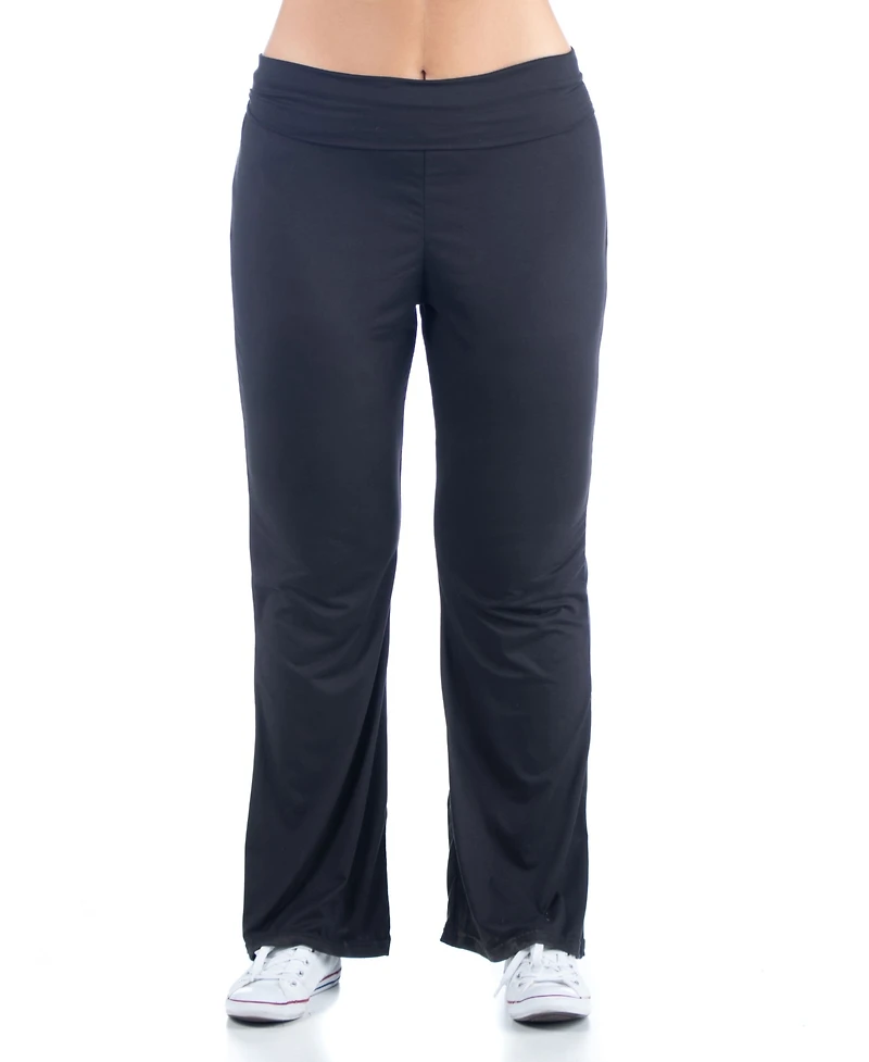 24seven Comfort Apparel Plus Black Bell Bottom Fold Over Waist Sweatpants