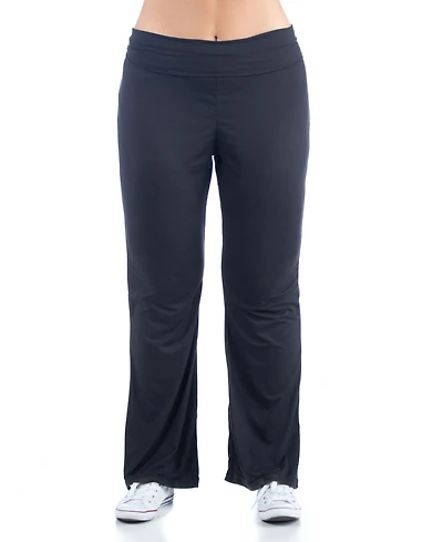 24seven Comfort Apparel Plus Black Bell Bottom Fold Over Waist Sweatpants