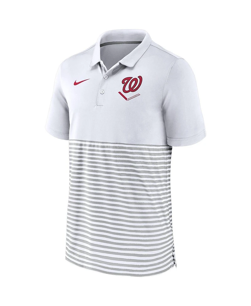 Nike Men's White/Gray Washington Nationals Home Plate Striped Polo Shirt